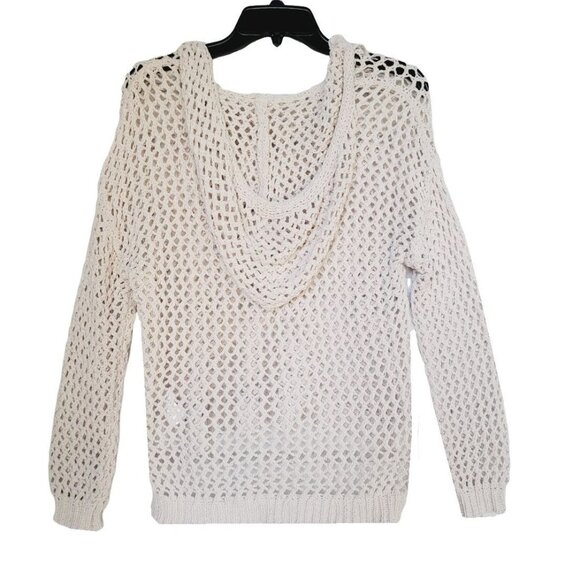 ❤️Nicole Miller Size XS Women's Sweater Hoodie top knitted mesh Cream hi-low New - Picture 3 of 8